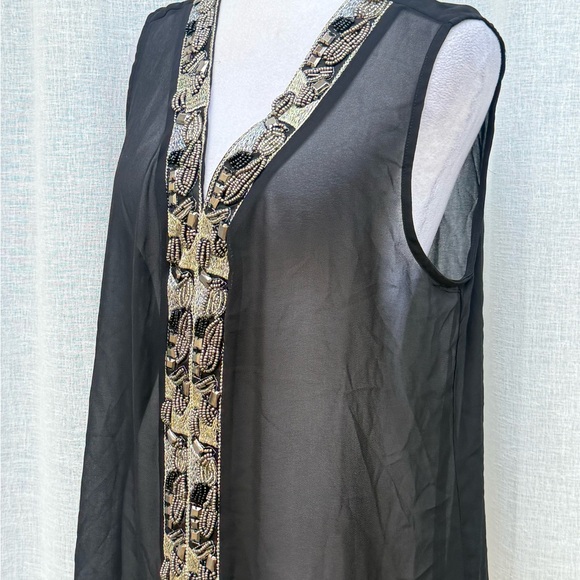 Carmen Marc Valvo black beaded sleeveless blouse - Picture 4 of 7